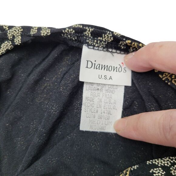 2/$20 Y2K Diamonds USA Black & Gold Cougar Pattern Top Blouse Size: M - Picture 4 of 8